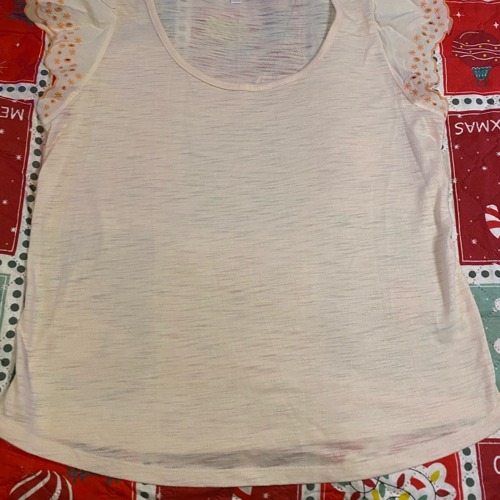 LC Lauren Conrad Ivory Blouse with Delicate Lace